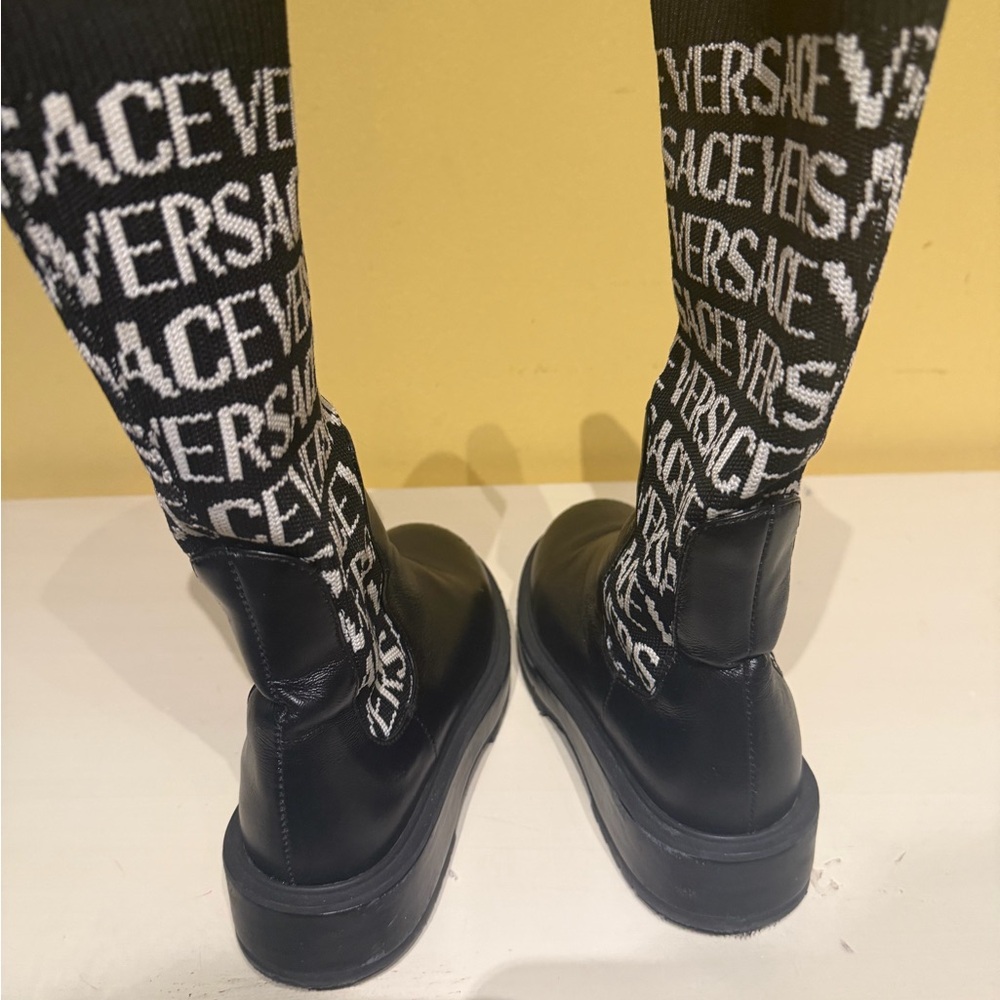 Versace Black and White Logo Sock Boots - Picture 2 of 2
